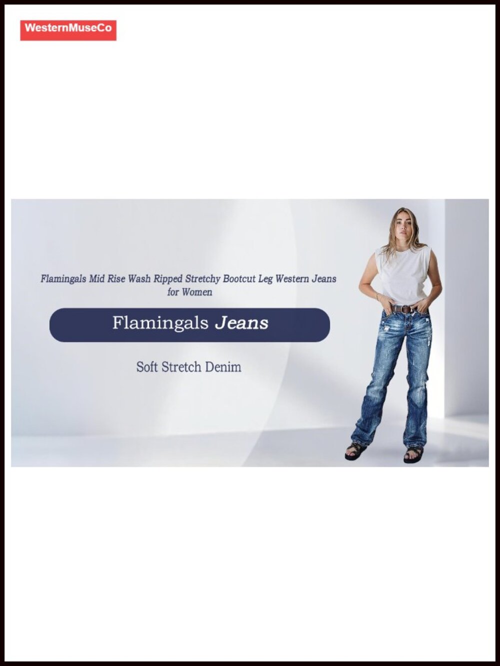 Mid Rise Ripped Bootcut Jeans Butt-Lifting Stretch Denim - Picture 6 of 6